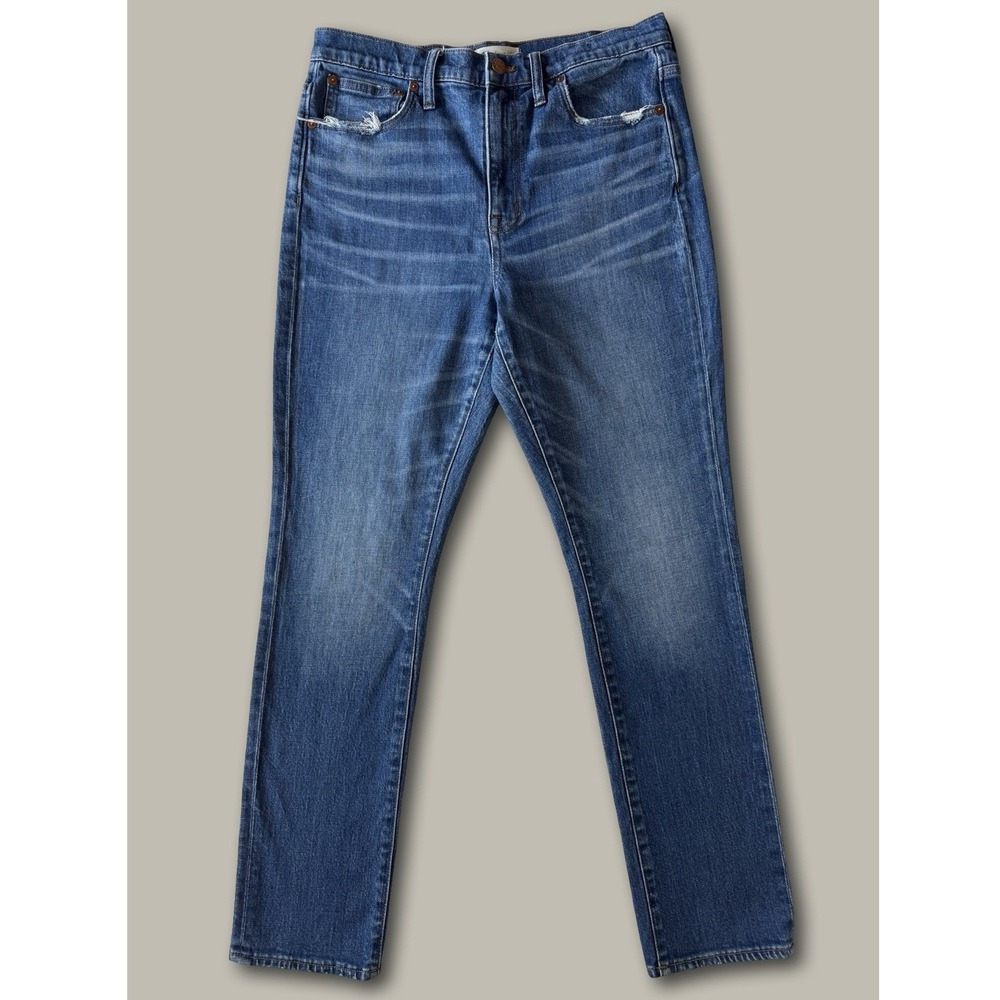 Madewell High-Rise Slim Boyjean Size 28 Blue Distressed Straight Leg Denim Jeans